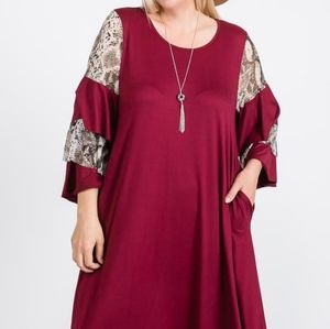 Snake print maroon ruffle dress